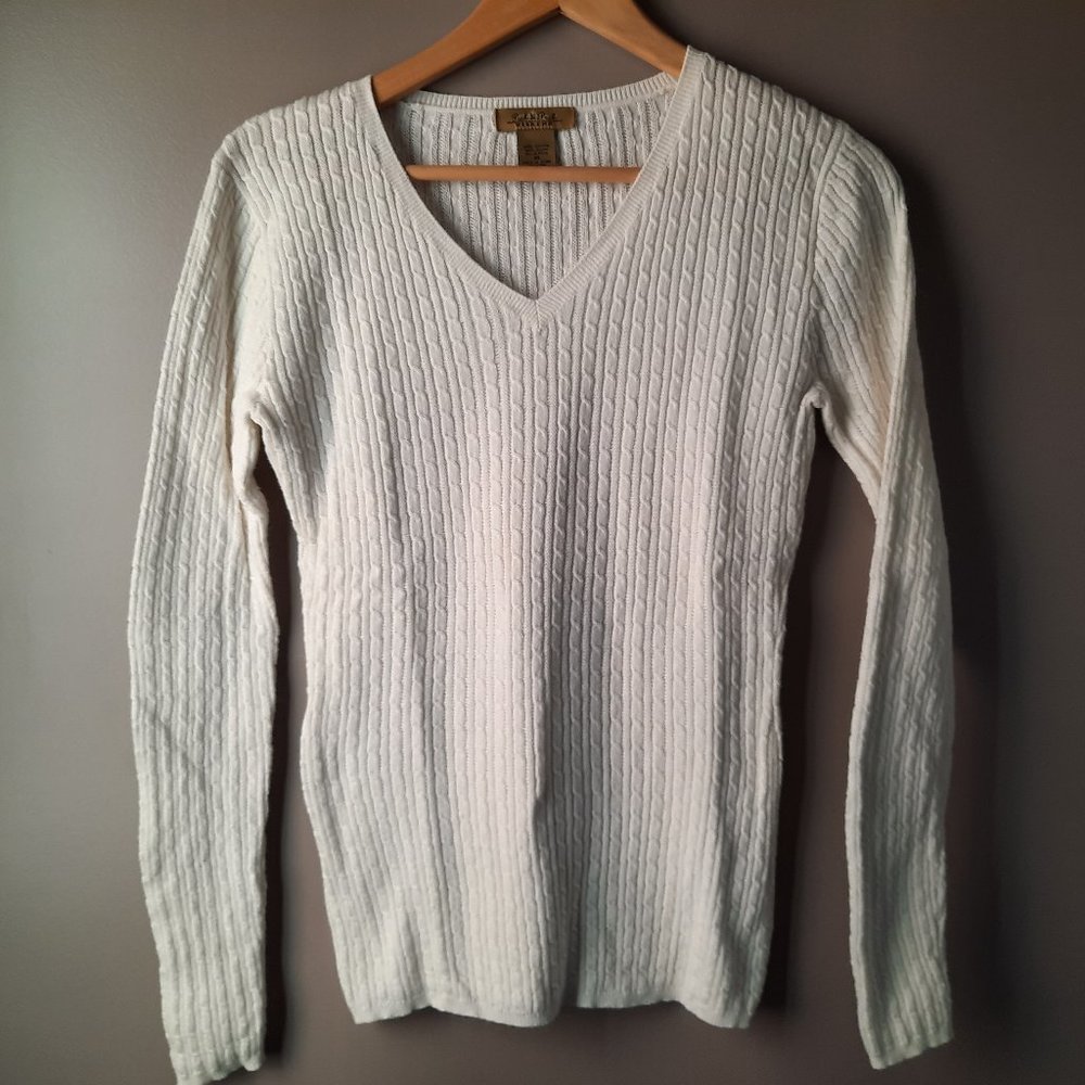 Peck&Peck White Cable Knit Cotton Alpaca Sweater M